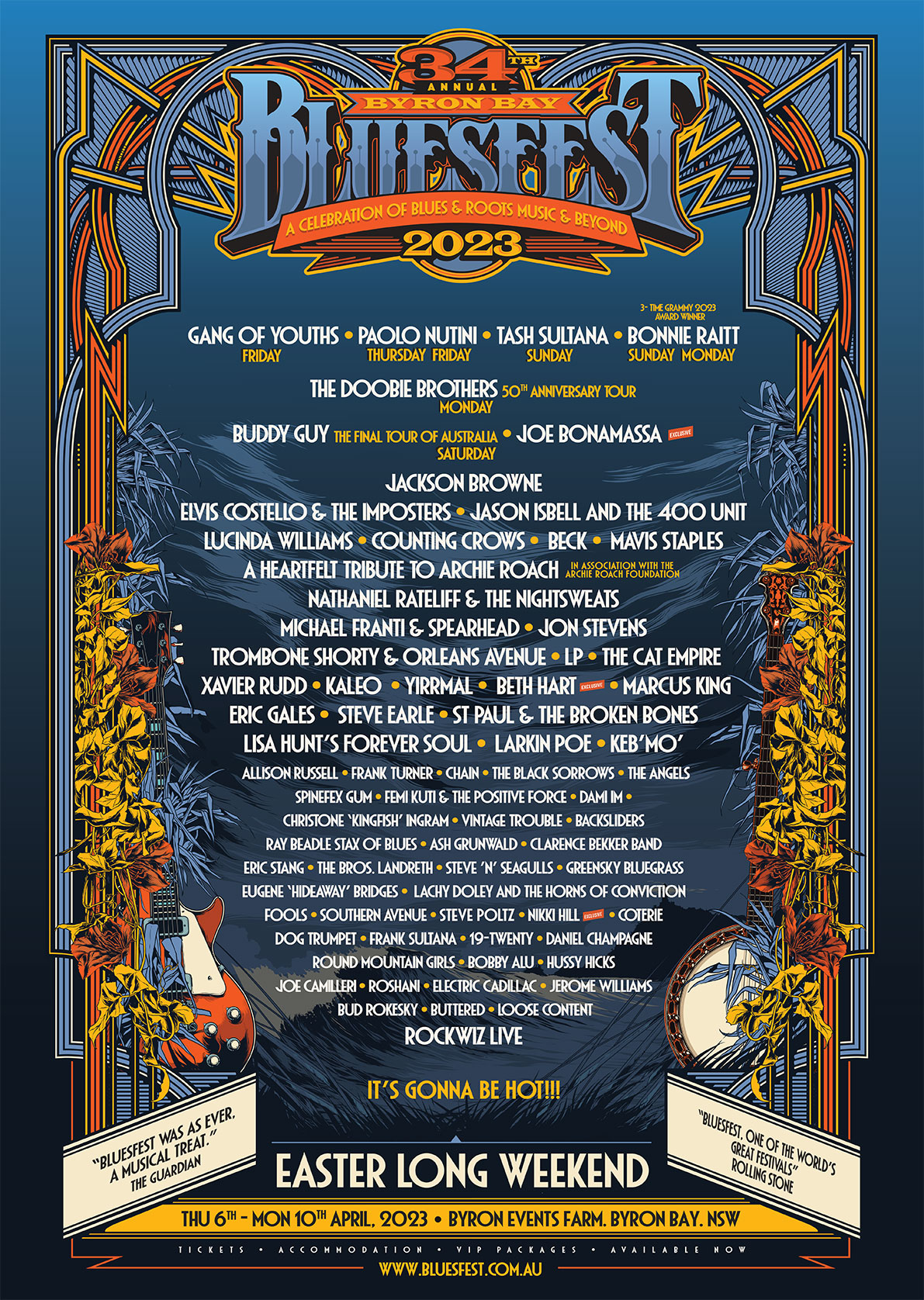 bluestfest byron bay 2023 lineup poster