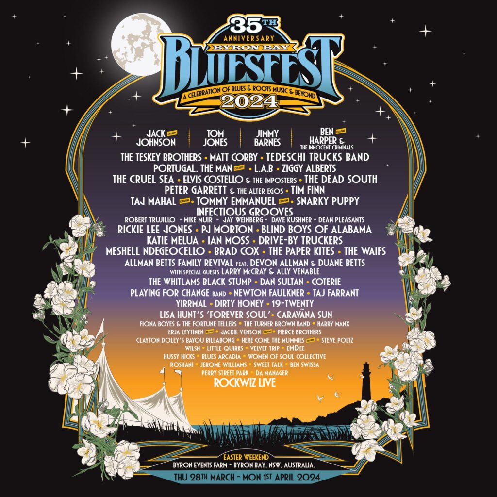 Byron Bay Bluesfest 2024 Lineup Poster