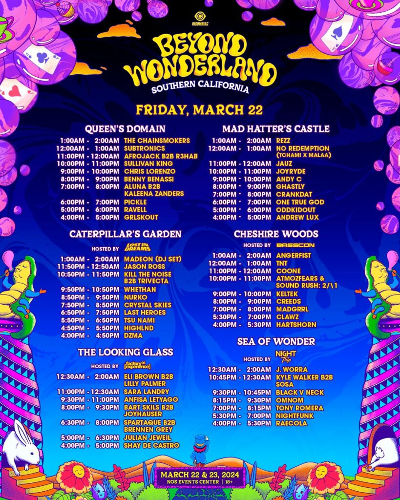 Beyond Wonderland SoCal 2024 Lineup by day - March 22, 2024