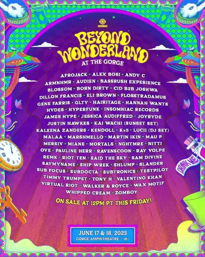 Beyond Wonderland at The Gorge 2023 Lineup Poster