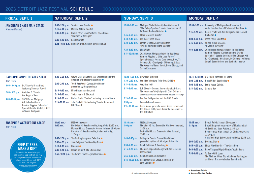 2023 Detroit Jazz Festival Schedule