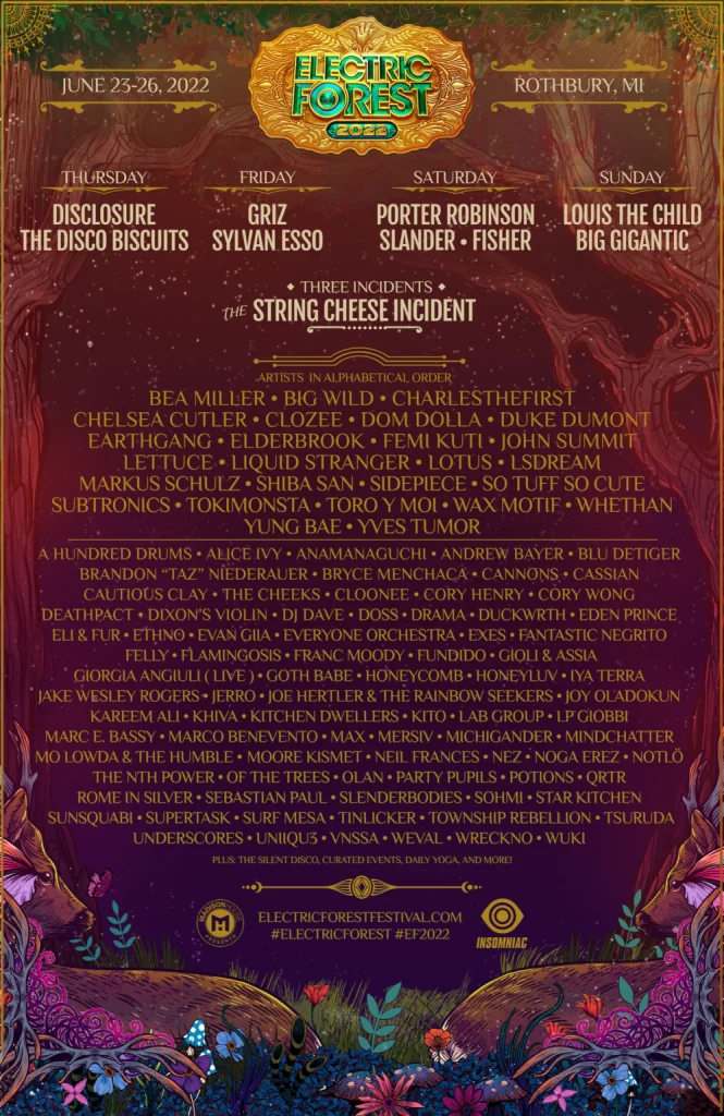 Electric Forest 2022 Lineup Poster