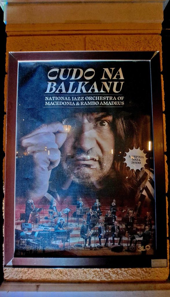 Poster for the performance of Rambo Amadeus and the Macedonian National Jazz Orchestra scheduled for July 1, 2024 / Archive of Music Nonstop Today / Photo: Vasil Buraliev