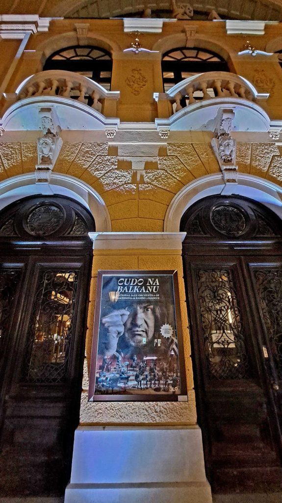 Poster on the Croatian National Theater in Split announcing the performance of Rambo Amadeus and the Macedonian National Jazz Orchestra scheduled for July 1, 2024 / Archive of Music Nonstop Today / Photo: Vasil Buraliev