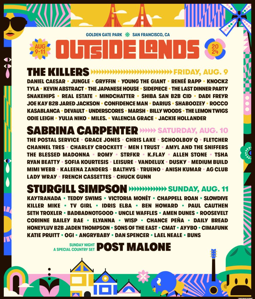 Outside Lands 2024 Daily Lineup / Poster by @sfoutsidelands