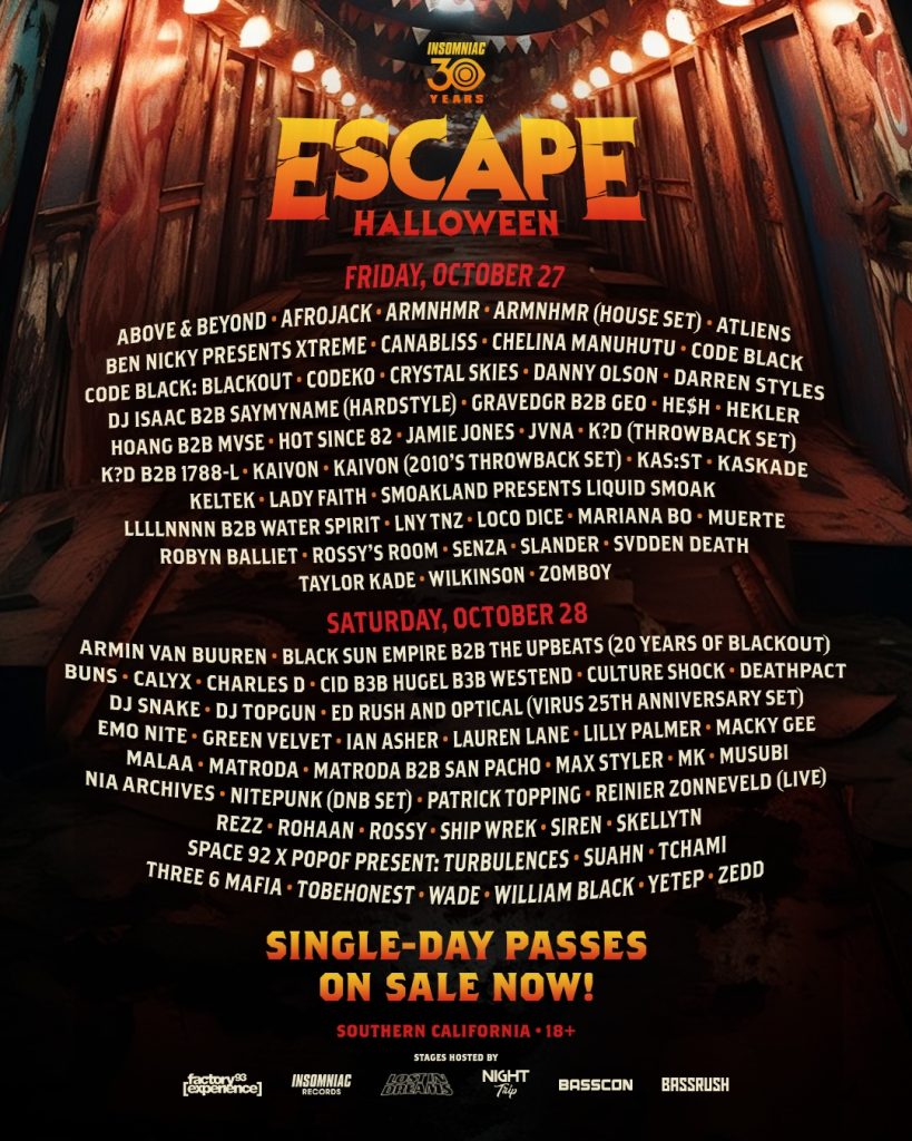 Insomniac Escape Halloween 2023 Lineup poster