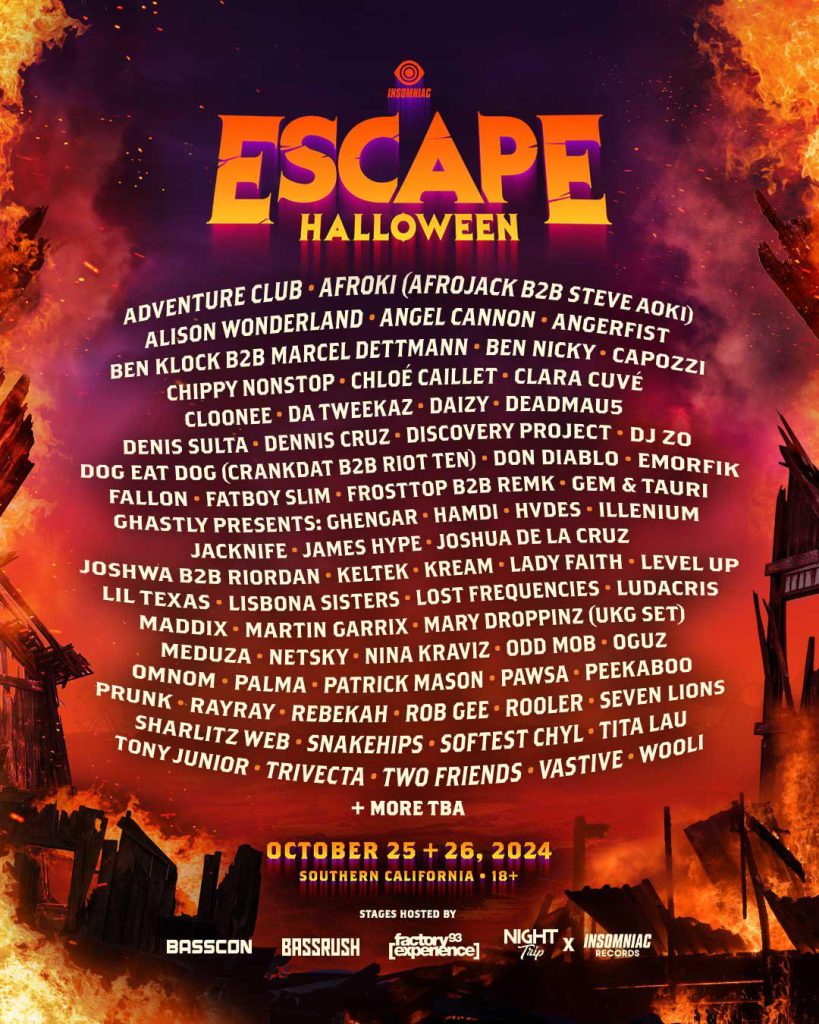 Insomniac Escape Halloween Lineup 2024 Poster