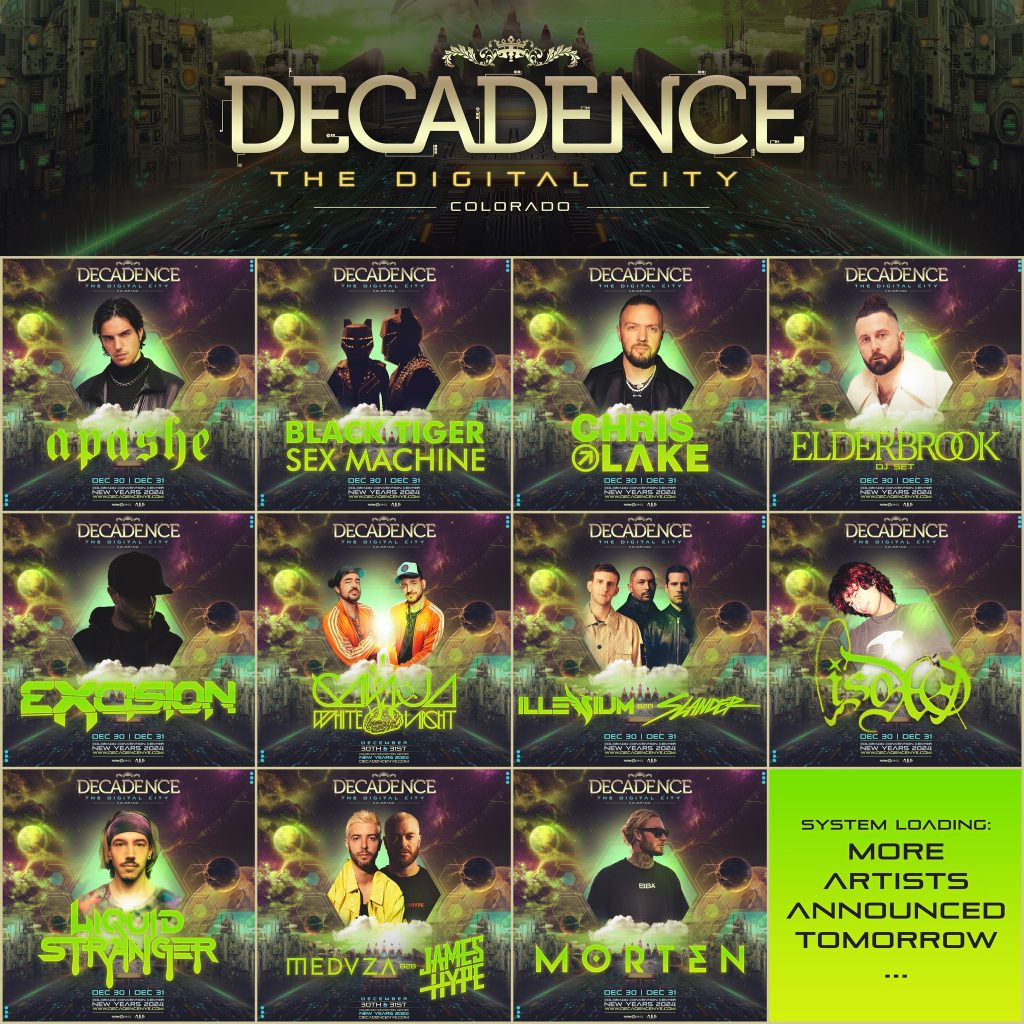 Decadence Colorado 2024 lineup poster with the first performers