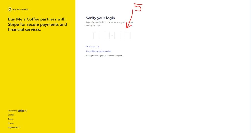 Buy me a coffee - Stripe Express - верификација на телефонскиот број