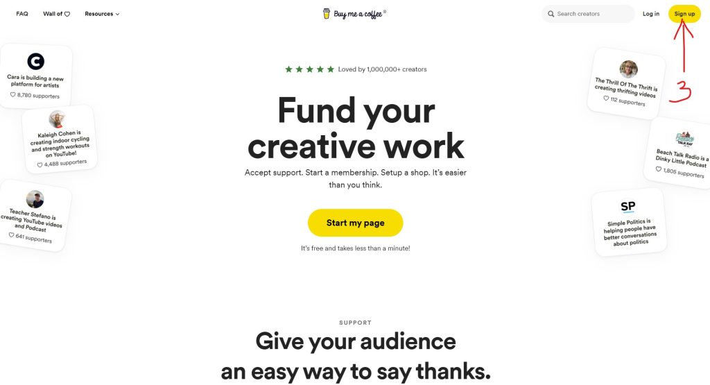 Buy me a coffee homepage