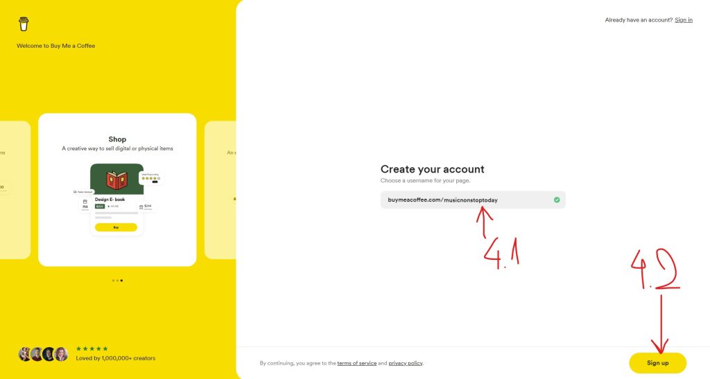 Buy me a coffee - назив на корисничкиот налог