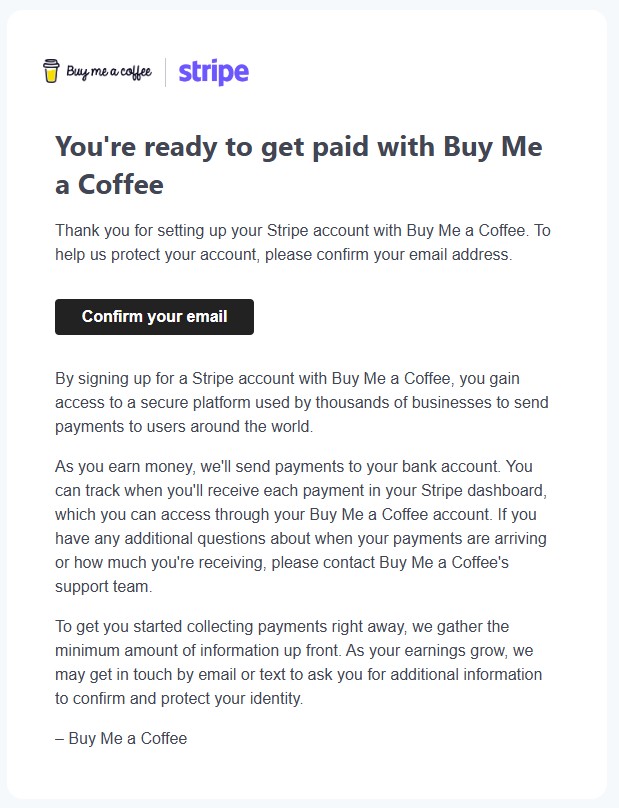 Buy me a coffee stripe confirm email