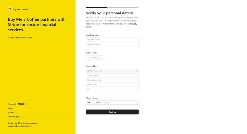 Buy me a coffee - stripe express - personal data