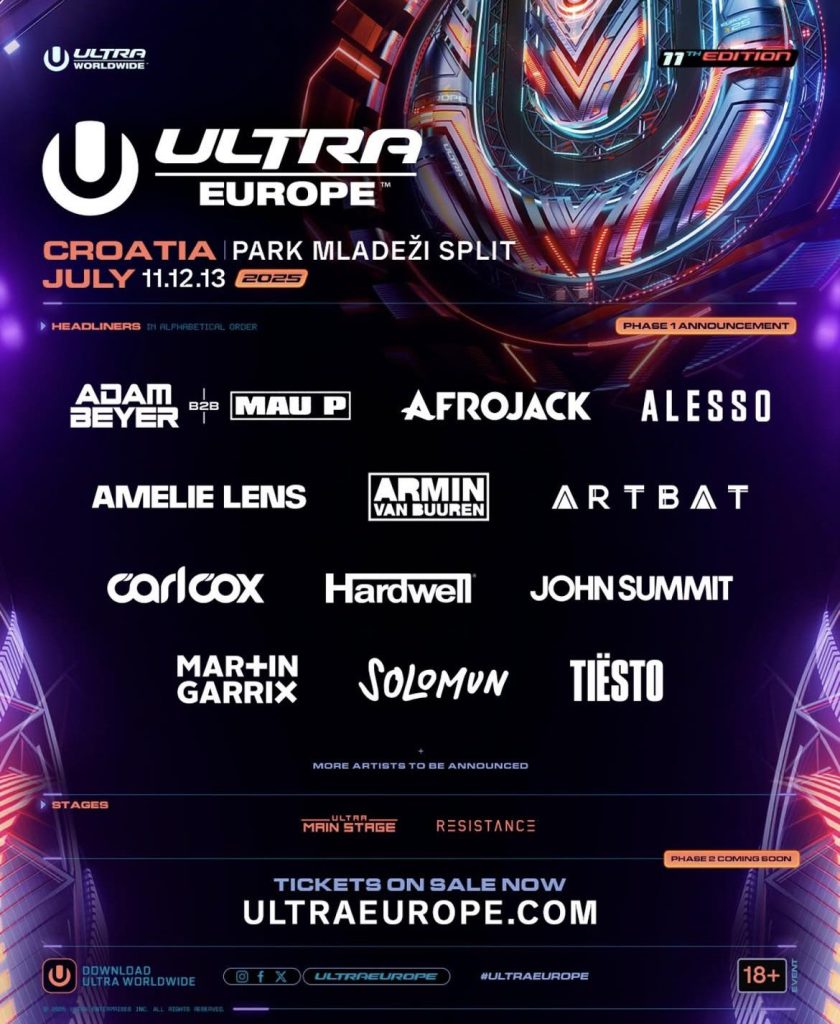 Ultra Europe 2025 Lineup poster