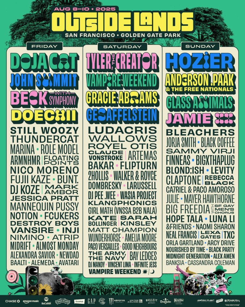 Outside Lands 2025 Lineup by Day Poster
