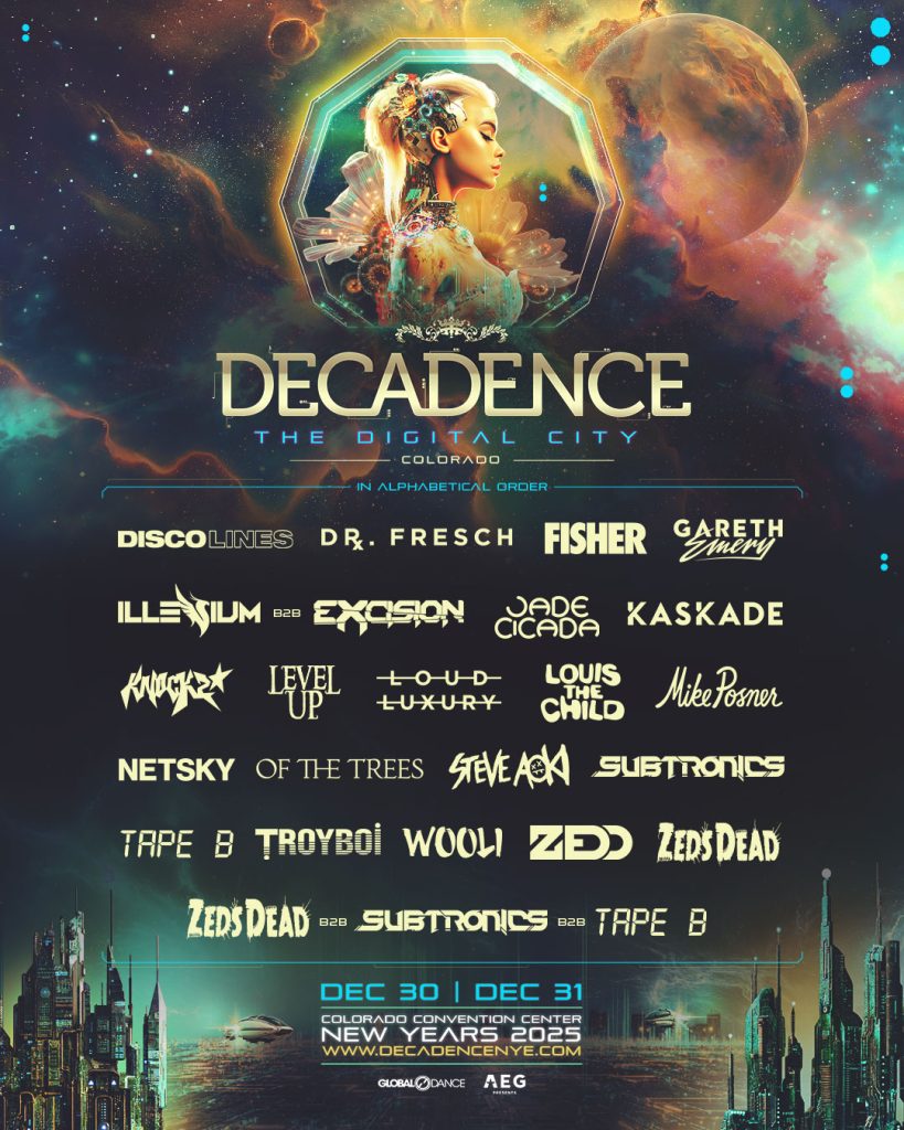 Decadence NYE Colorado 2025 Lineup poster