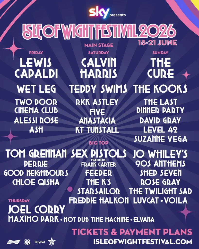 Isle of Wight Festival 2026 lineup flyer/poster