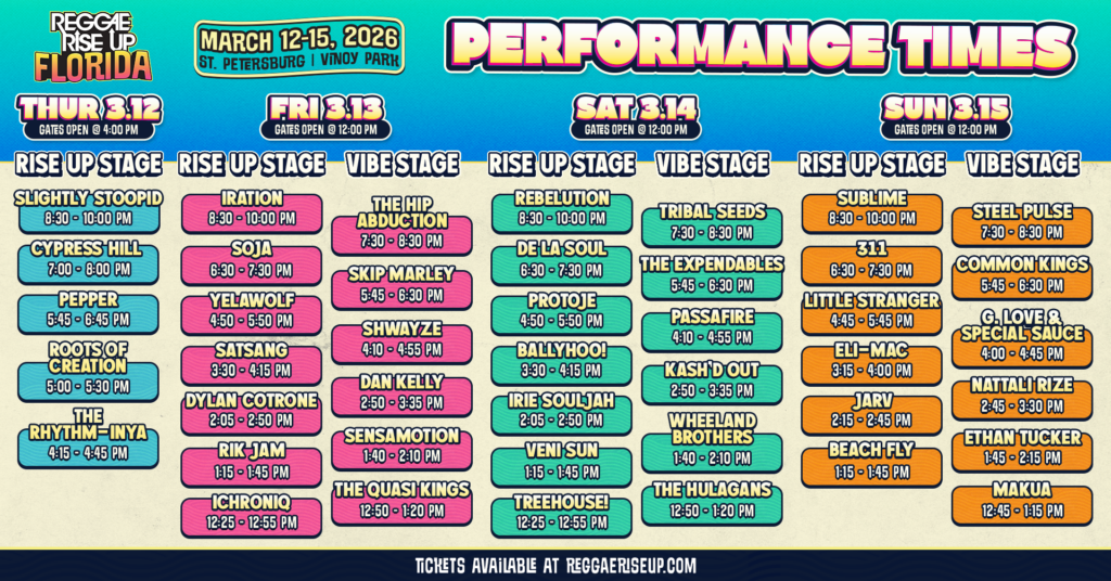 Reggae Rise Up Florida 2026 Lineup Schedule - Performance Times Flyer/Poster